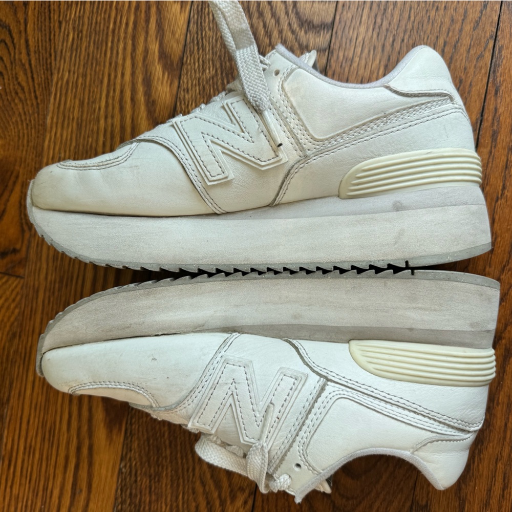 New Balance White Sneakers 574+ Platform - Picture 3 of 9